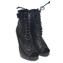 Retro Givenchy by Riccardo Tisci pebble leather peep toe ankle boots, Sz 7