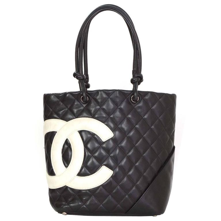 Chanel Black and White Leather Cambon Tote Bag SHW For Sale at 1stdibs