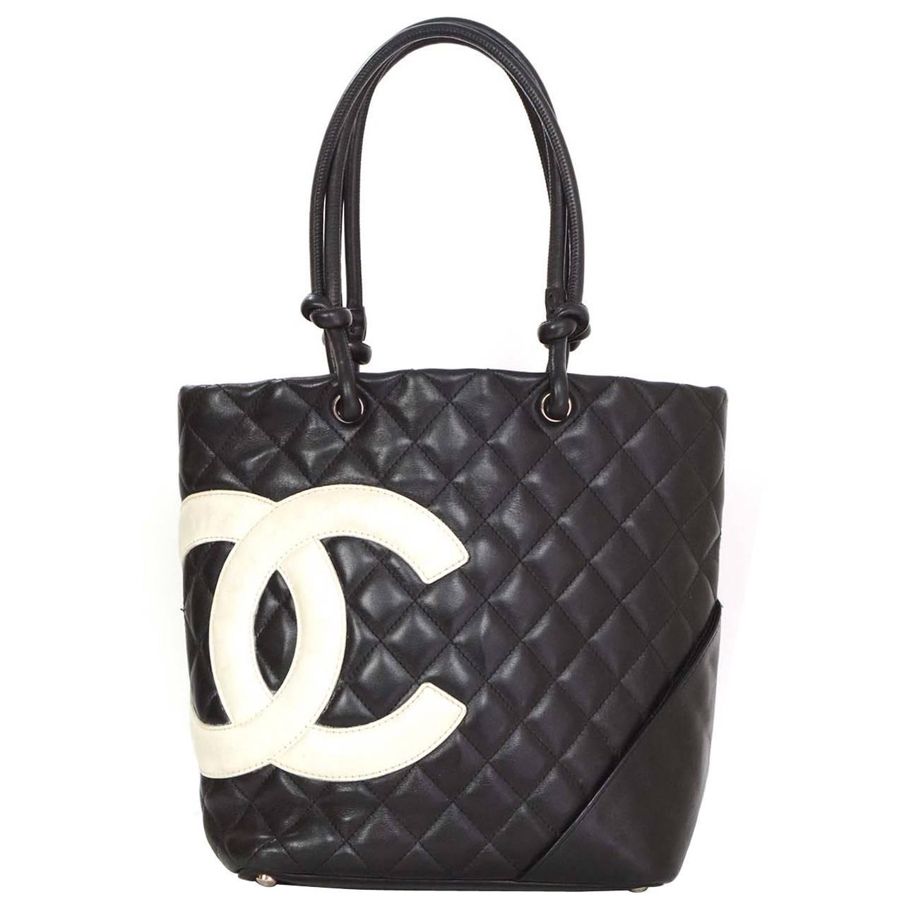 Chanel Black and White Leather Cambon Tote Bag SHW at 1stdibs