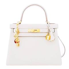 Hermes Craie Chalk Togo Off White 28cm Kelly Gold GHW Shoulder Bag Summer!