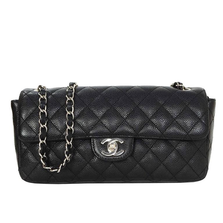 Chanel Black Quilted Caviar Leather East/West Flap Bag SHW For Sale at ...