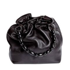 Christian Dior Black Leather Silver Tone Beaded Handle Malice Tote Handbag 