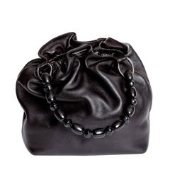 Christian Dior Black Leather Silver Tone Beaded Handle Malice Tote Handbag