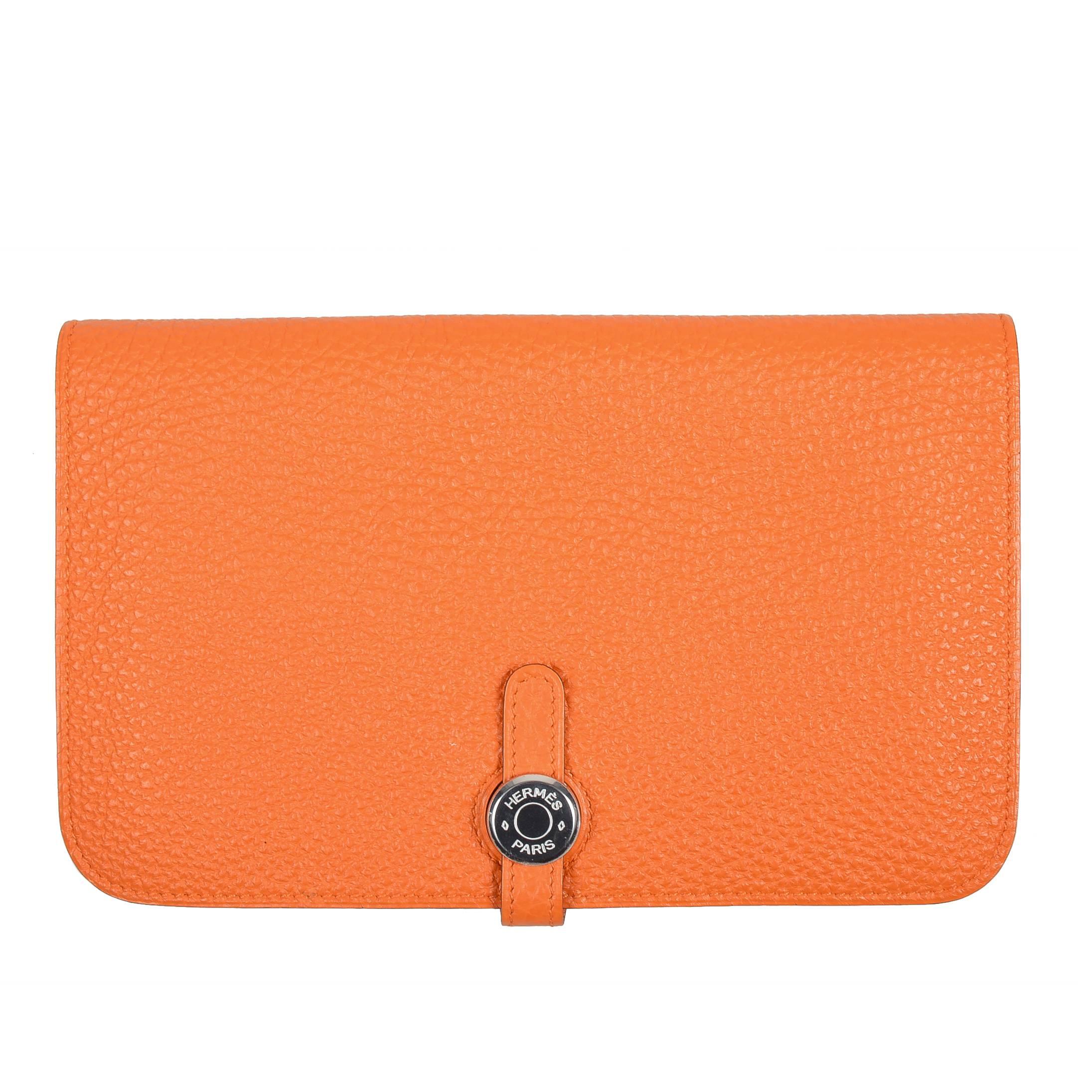 Hermes Togo "Capucine Orange" Leather Dogon Combo Wallet For Sale