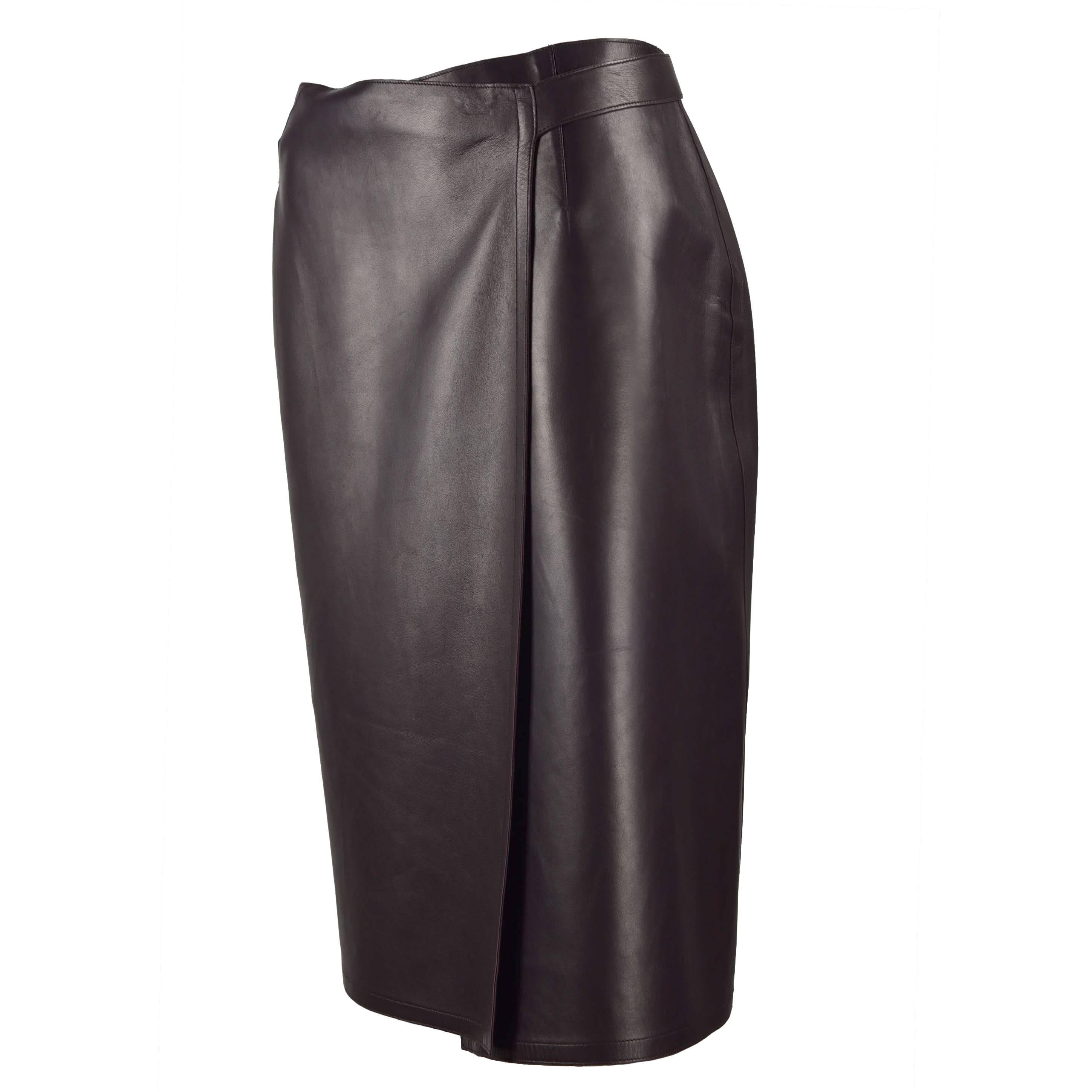 1999A Chanel Aubergine Leather Wrap A-Line Skirt  FR 40 For Sale