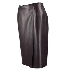 1999A Chanel Aubergine Leather Wrap A-Line Skirt  FR 40