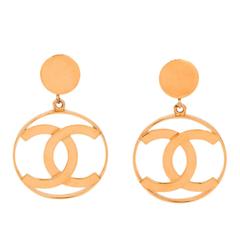 Chanel Large Vintage CC Logo Hoop Earrings