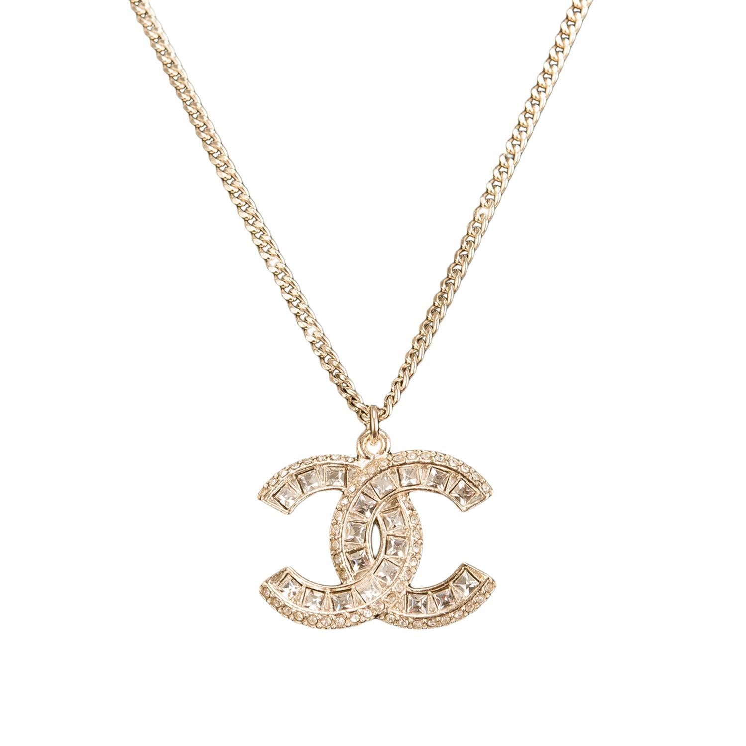 Chanel Swarovski Crystal Logo Pendant Necklace