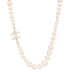 Chanel Graduated Gold Tone Faux Pearl CC-Logo Necklace