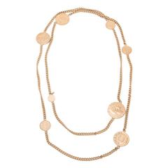 Chanel Brushed Matte Gold Coco Coin Long Necklace 