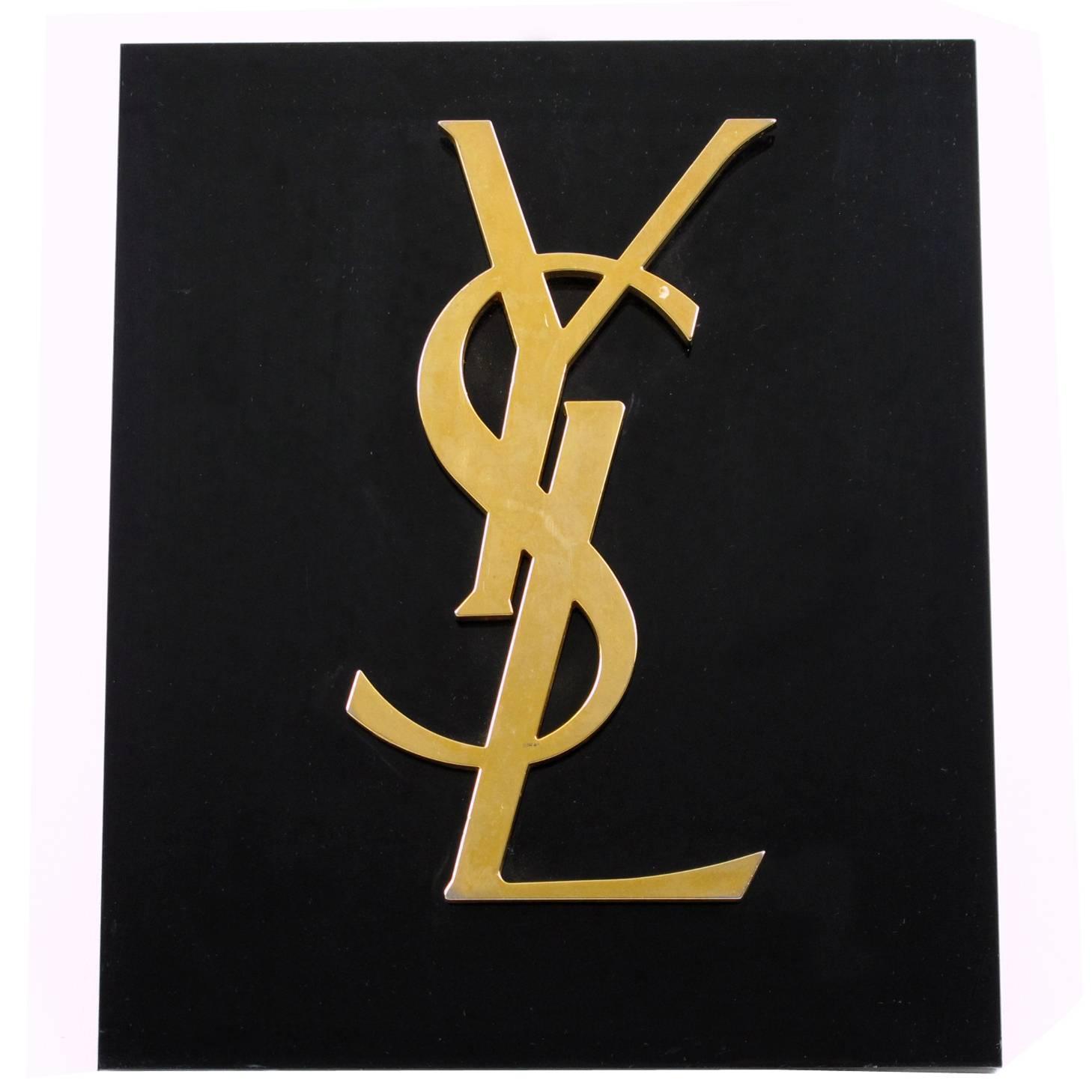 Vintage Yves Saint Laurent Store Display Sign Huge YSL Logo on Black