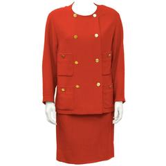 1980’s Chanel Red Double-Breasted Boucle Skirt Suit 2