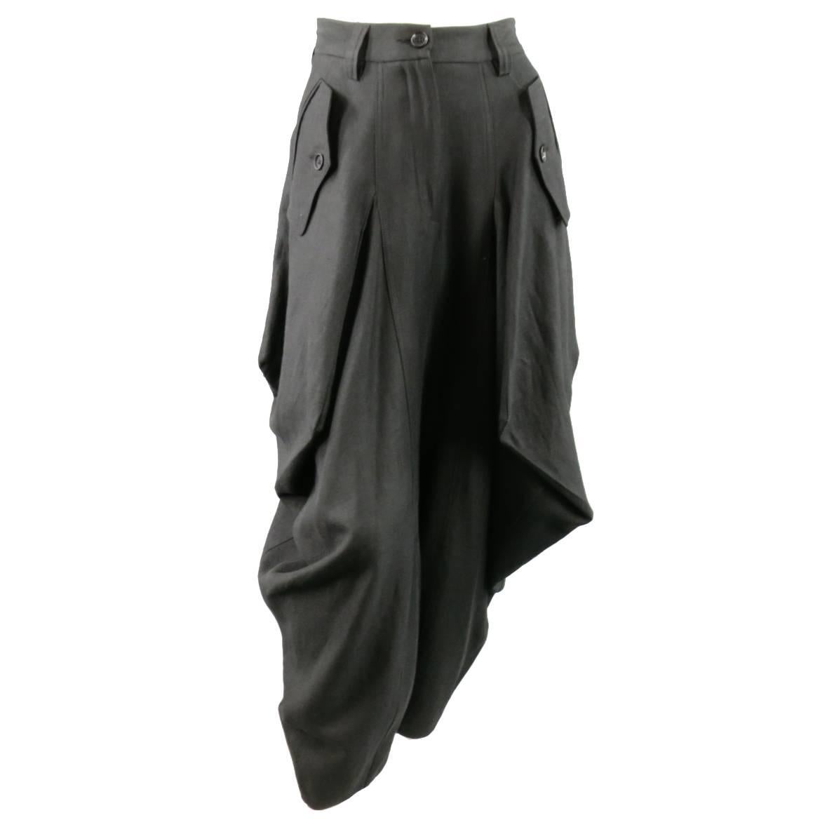 IVAN GRUNDAHL Size 6 Charcoal Wool Draped Origami Pants