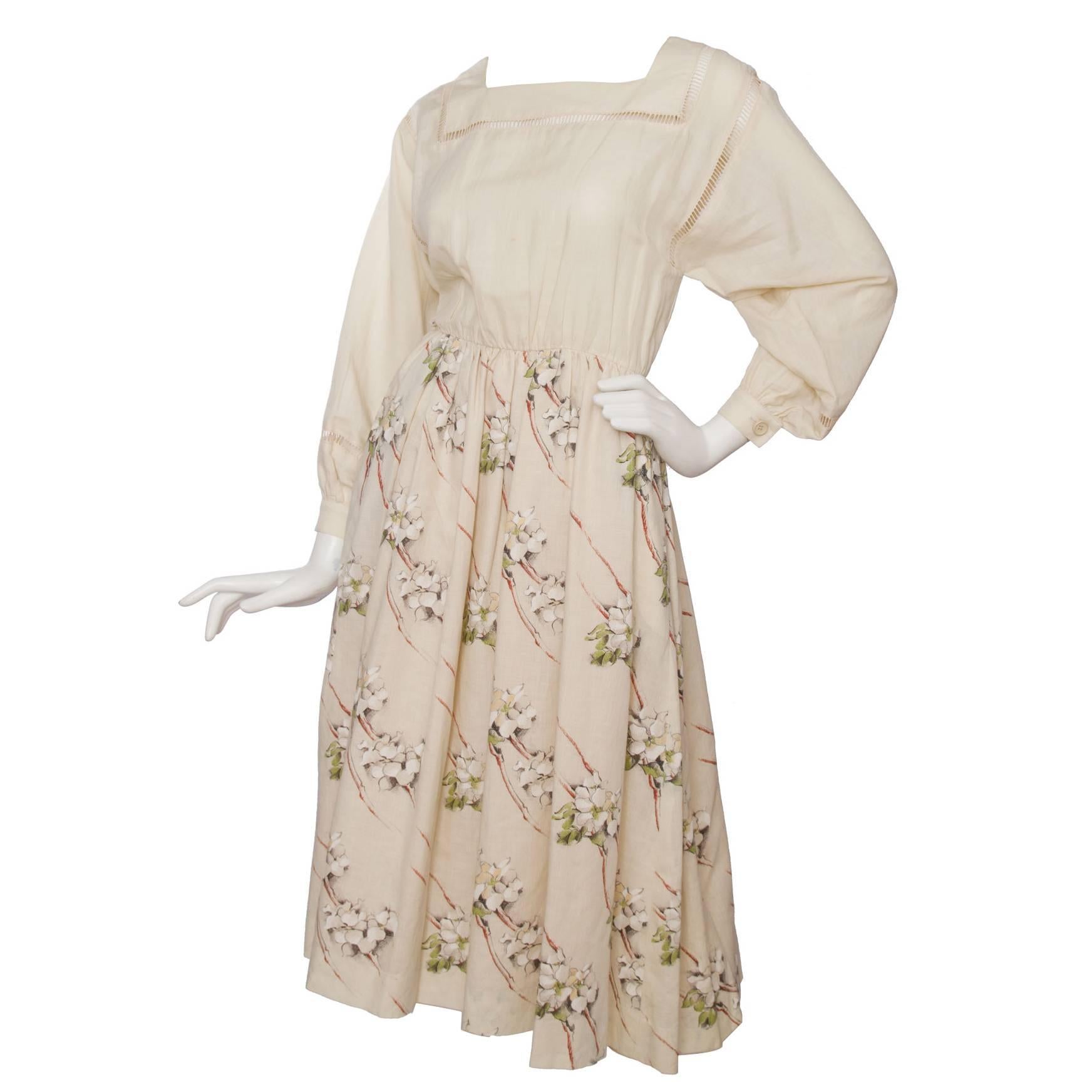 1970s Valentino Cotton  Peasant Dress  For Sale