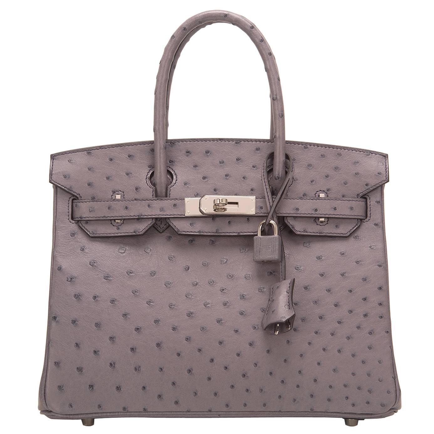 Hermes Gris Agate Ostrich Birkin 30cm Palladium Hardware