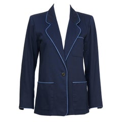 Early 1970’s Yves Saint Laurent YSL Navy Cotton Jacket Piped in Blue 