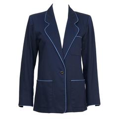 Early 1970’s Yves Saint Laurent YSL Navy Cotton Jacket Piped in Blue 9