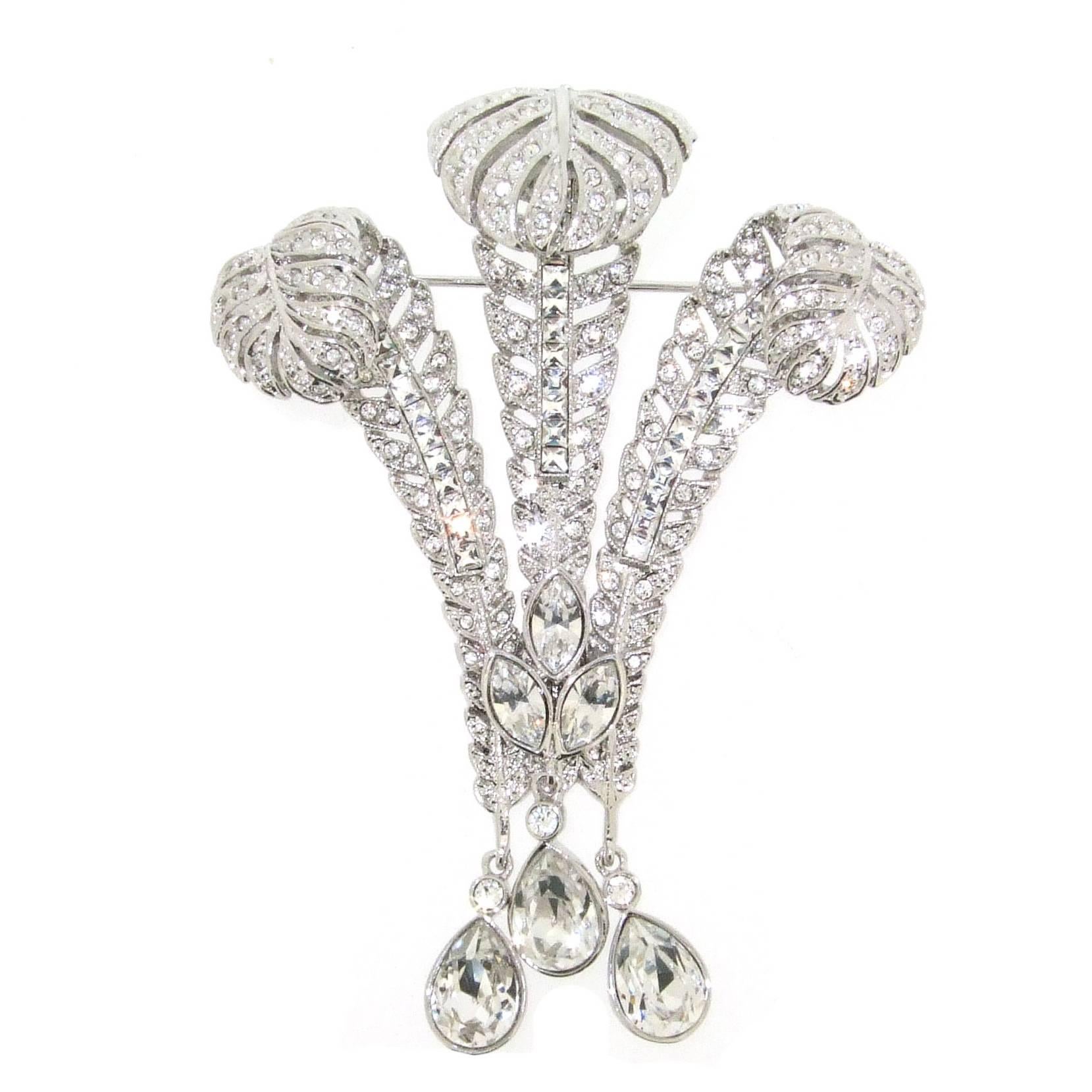 Prince of Wales Feathers Crystal Brooch by Bill Skinner  For Sale