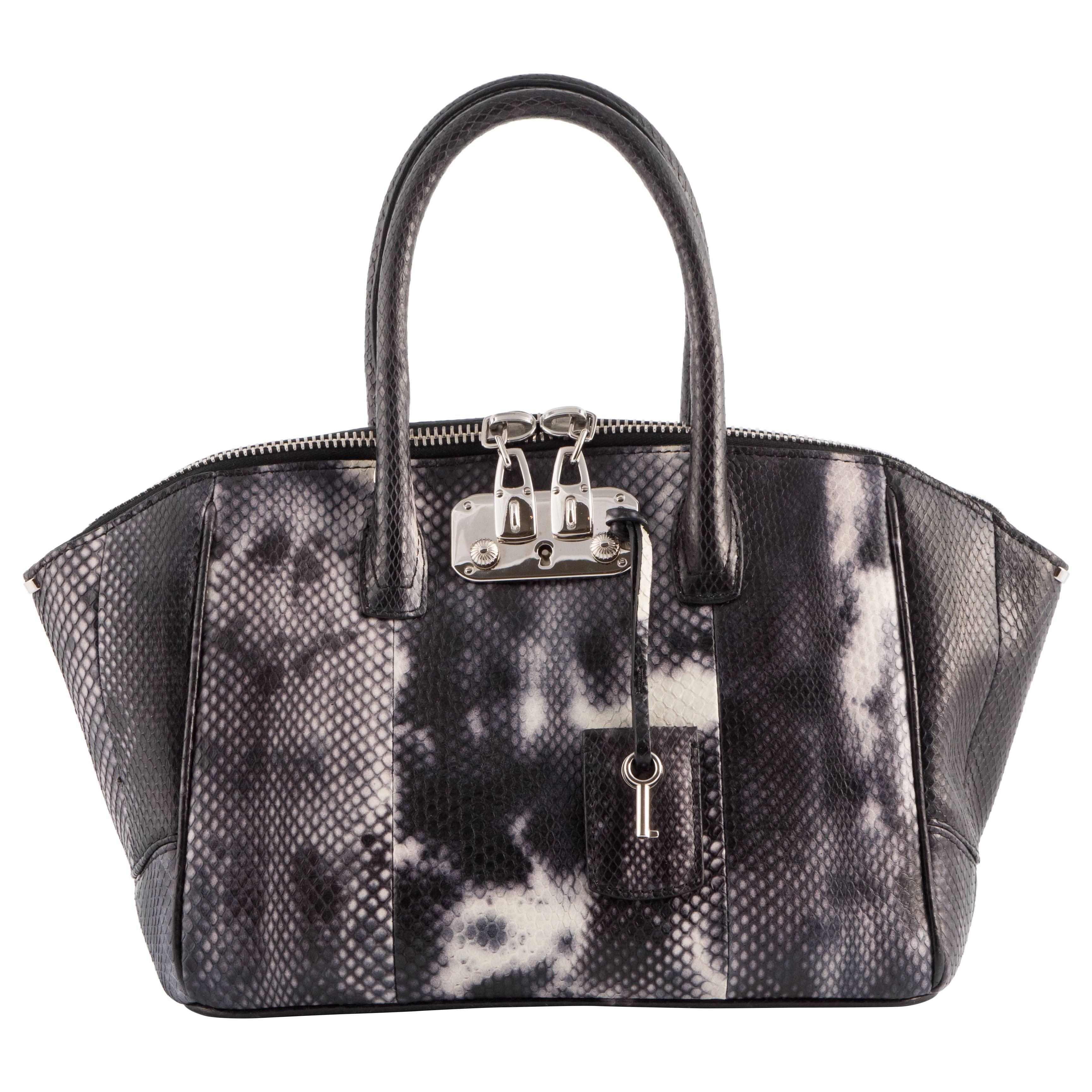 VBH Brera 26cm Black & White Hand-Painted Ayer Snake Top Handle Tote For Sale