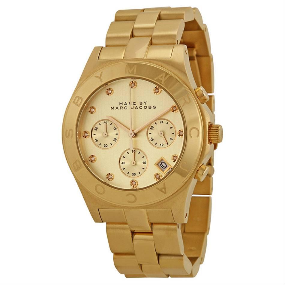 Marc by Marc Jacobs Blade Chronograph Gold Dial Gold-Tone Stainless Steel Ladies For Sale