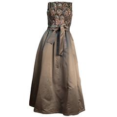 50s Silver Sequined Satin Cocktail Dress 3