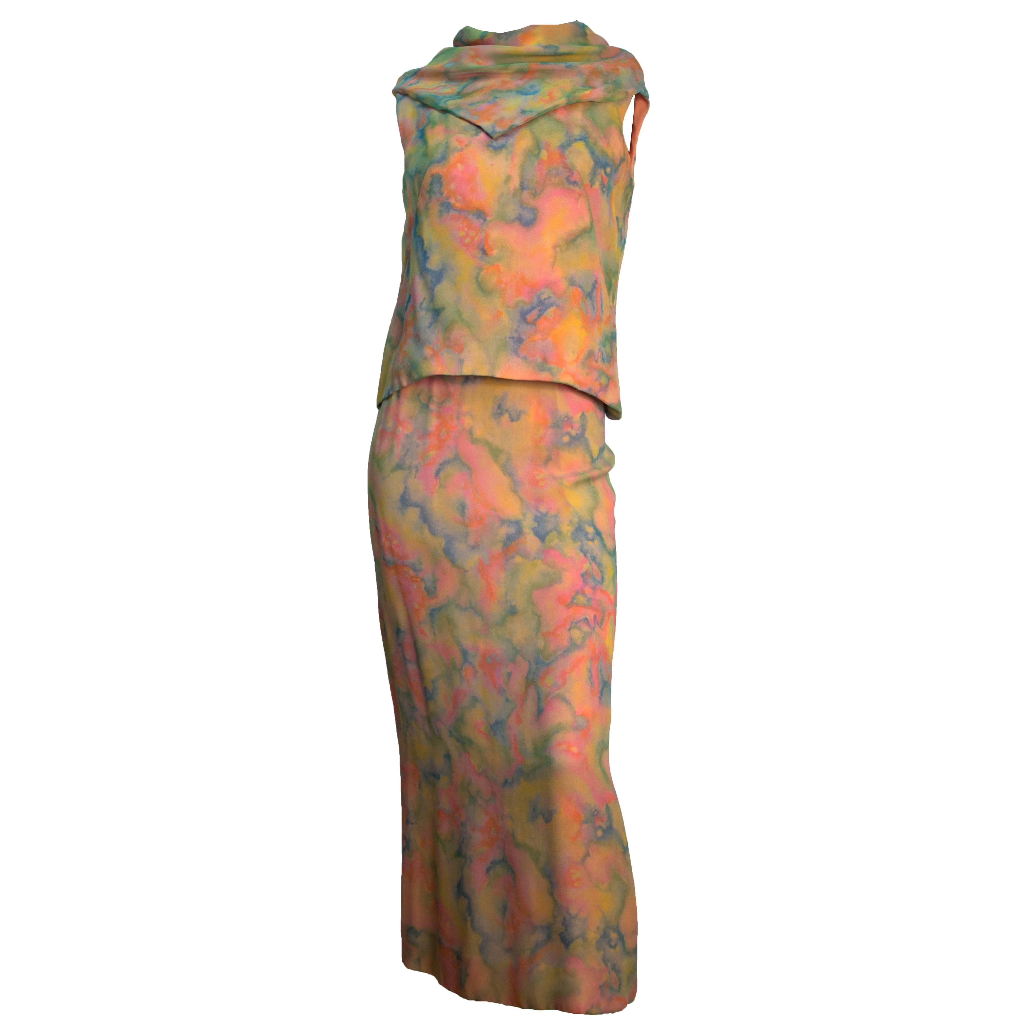 60s Painterly Pastel Column Dress 