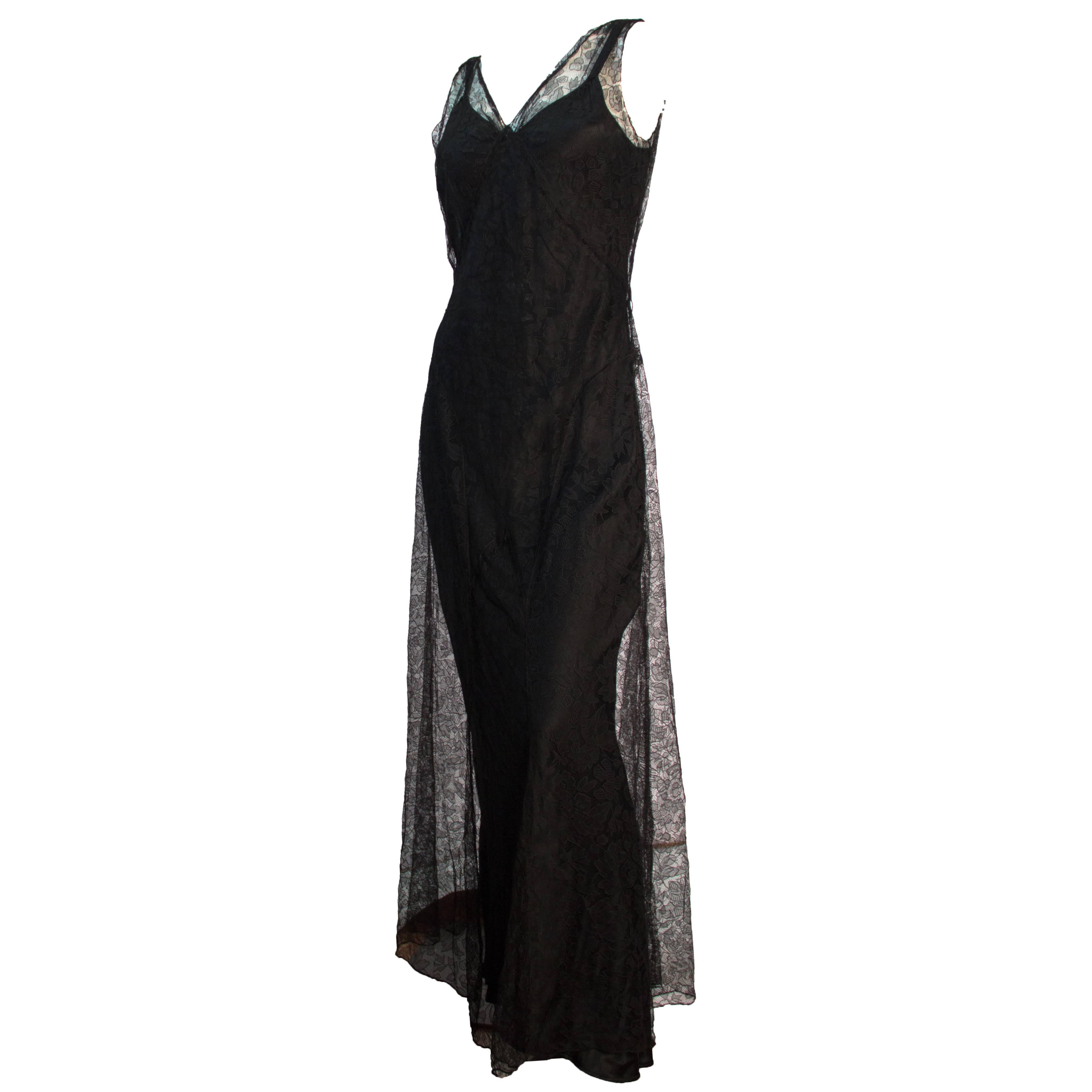 30s Black Lace Evening Gown  For Sale