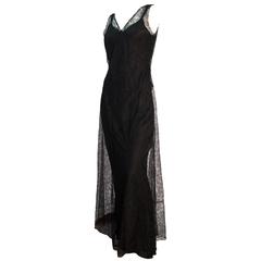 Vintage 30s Black Lace Evening Gown 