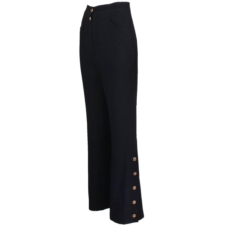 1993 Chanel Black High-Waisted Pants w/Decorative CC Logo Buttons At ...
