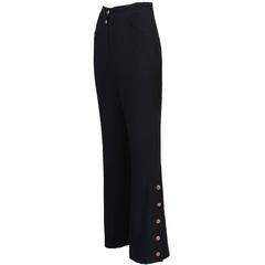 1993 Chanel Black High-Waisted Pants w/Decorative CC Logo Buttons At Lower Leg