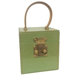 Vintage Louis Vuitton light green verni monogram cosmetic, party vanity purse.