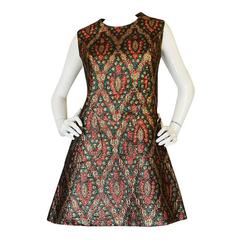 1960s Jean Lutece Metallic Silk Brocade Mini Dress 10