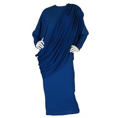 1980s OMO Norma Kamali Jersey Dramatic Sleeved Dress 12