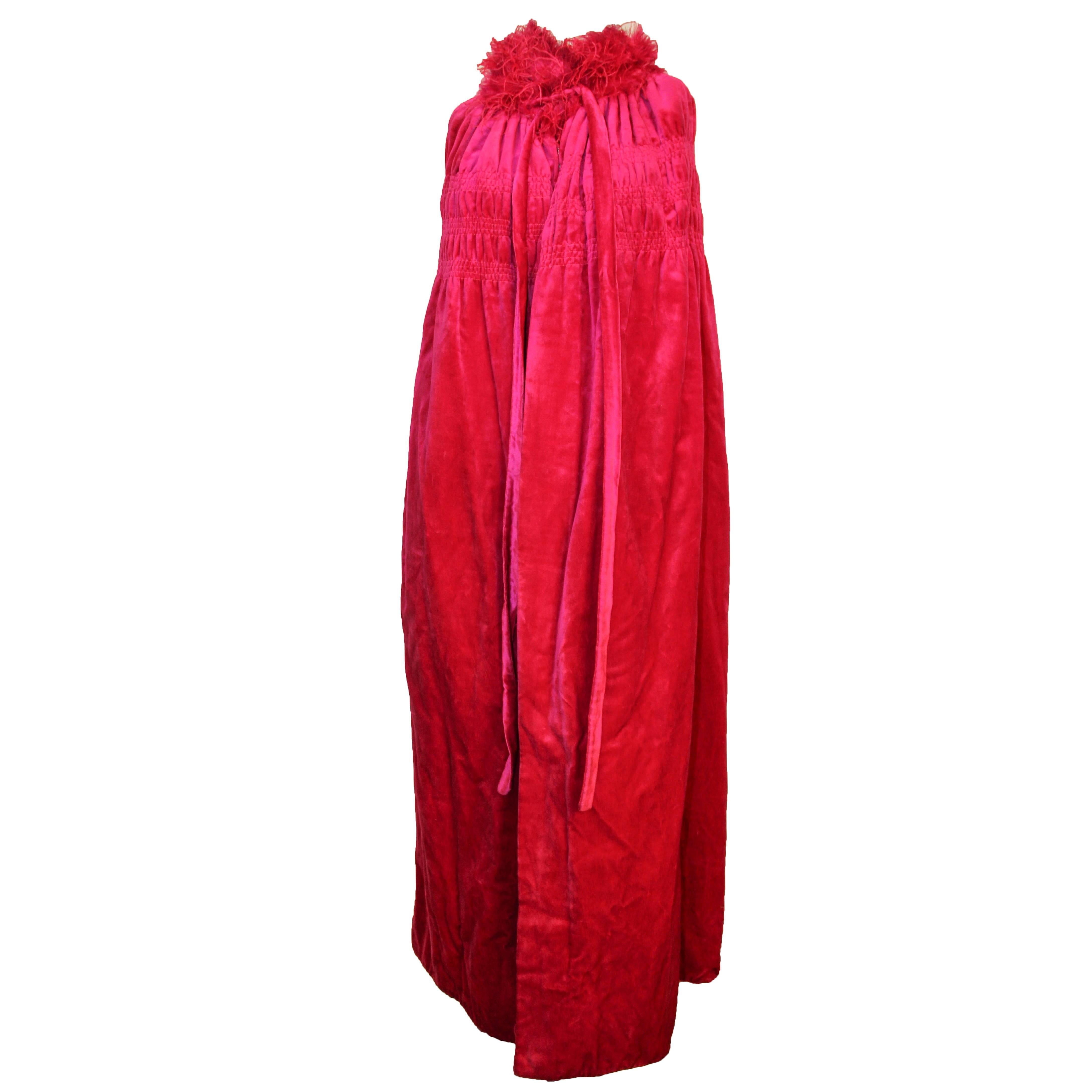 20s Saks Magenta Feathered Velvet Cocoon Cape