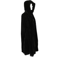 70s Black Velvet Hooded Cape Coat