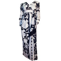 70s Navy & White Fantasy Print Dress