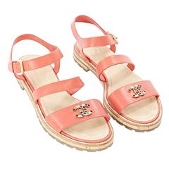 Coral Chanel Leather Flat Sandals