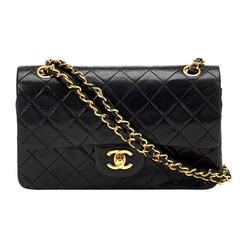 1990s Chanel Black Quilted Lambskin Vintage Small Classic Double Flap Bag