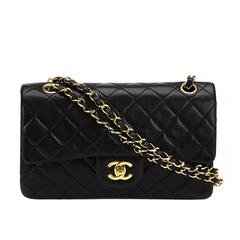 1990s Chanel Black Quilted Lambskin Vintage Small Classic Double Flap Bag