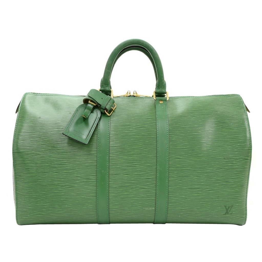 1990s Louis Vuitton Green Epi Leather Vintage Keepall 45