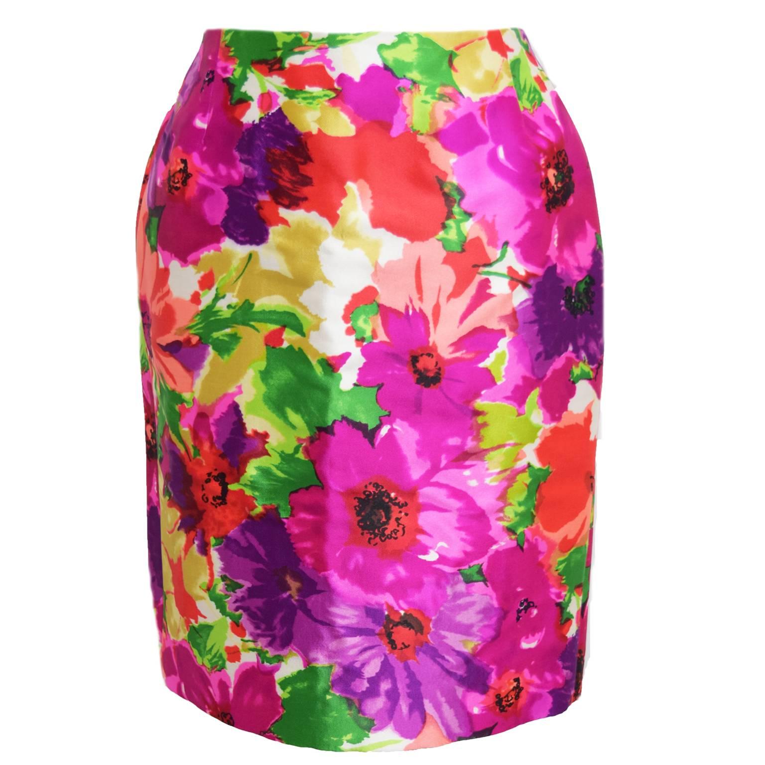 Balenciaga Floral Print High-waisted Neoprene  Skirt For Sale