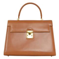 Fendi Vintage Tan Leather Kelly Style Handle Bag w/ Strap GHW