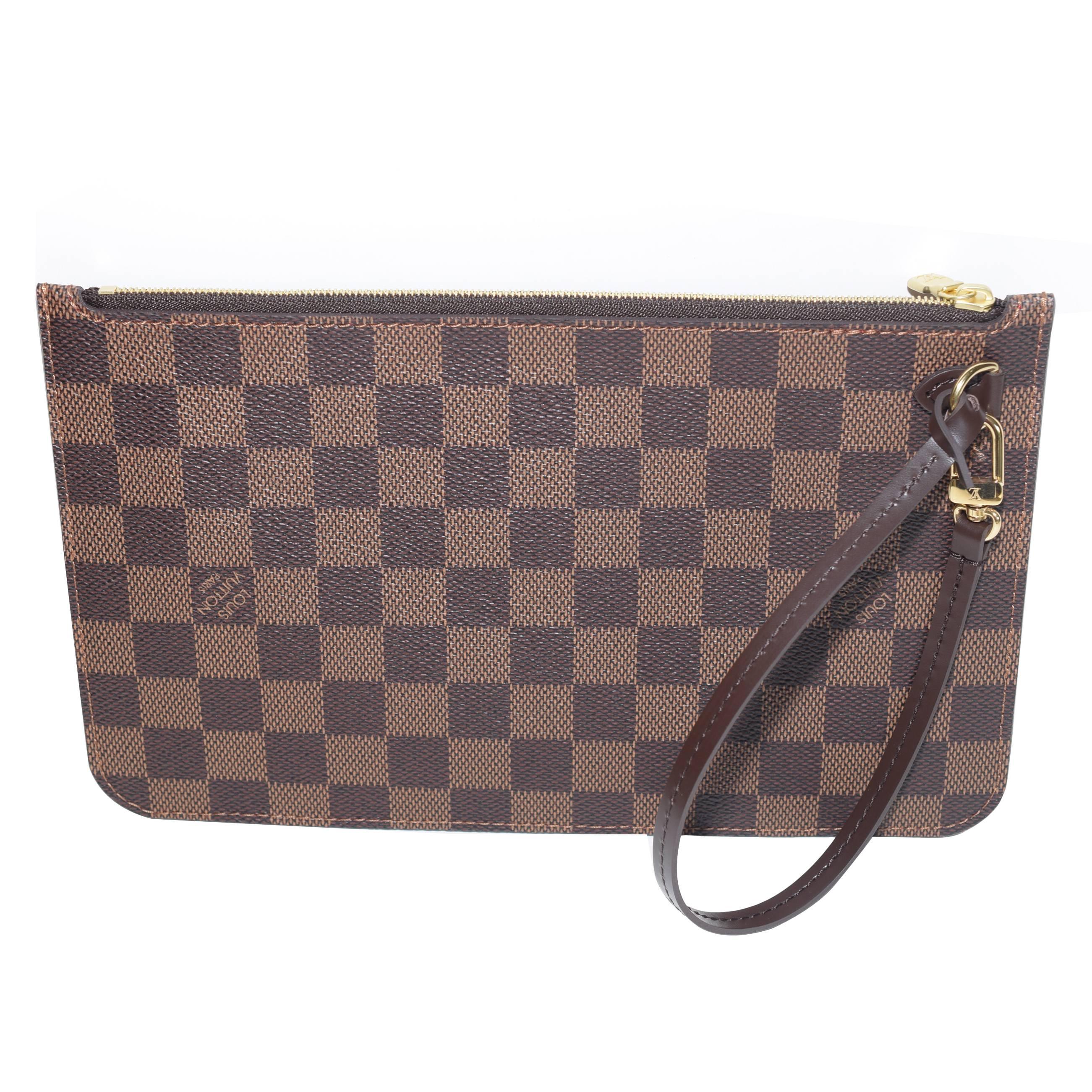LOUIS VUITTON Neverfull Mm/gm Pochette Damier Ebene Wristlet