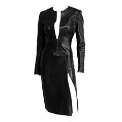 Retro Gorgeous Tom Ford For Gucci Fall Winter 1997 Black Leather Moto Jacket & Skirt!