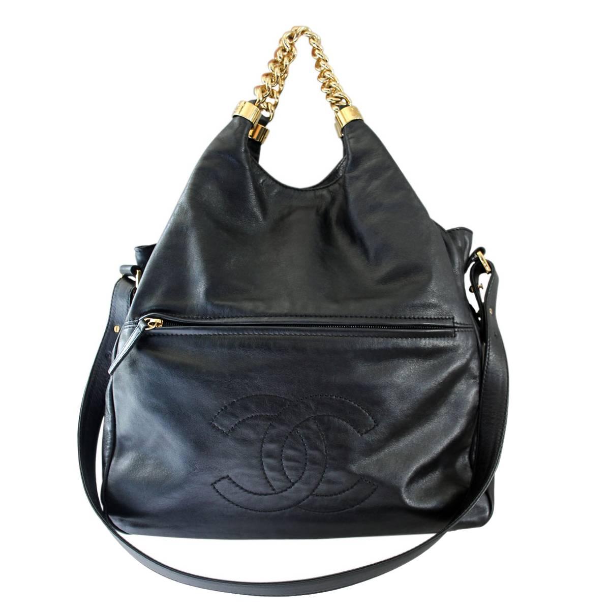 Chanel Black Lambskin Chain Top Slouch Shoulder Bag GHW No. 12