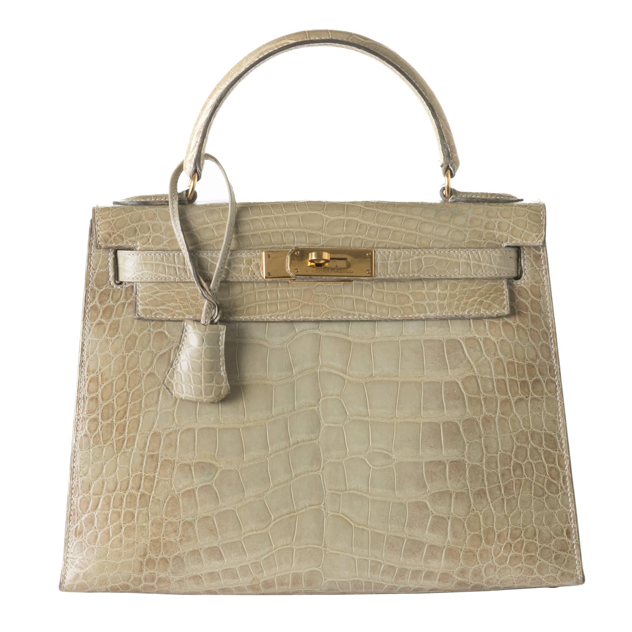Hermes Kelly Sellier 28 Celadon Matte Alligator