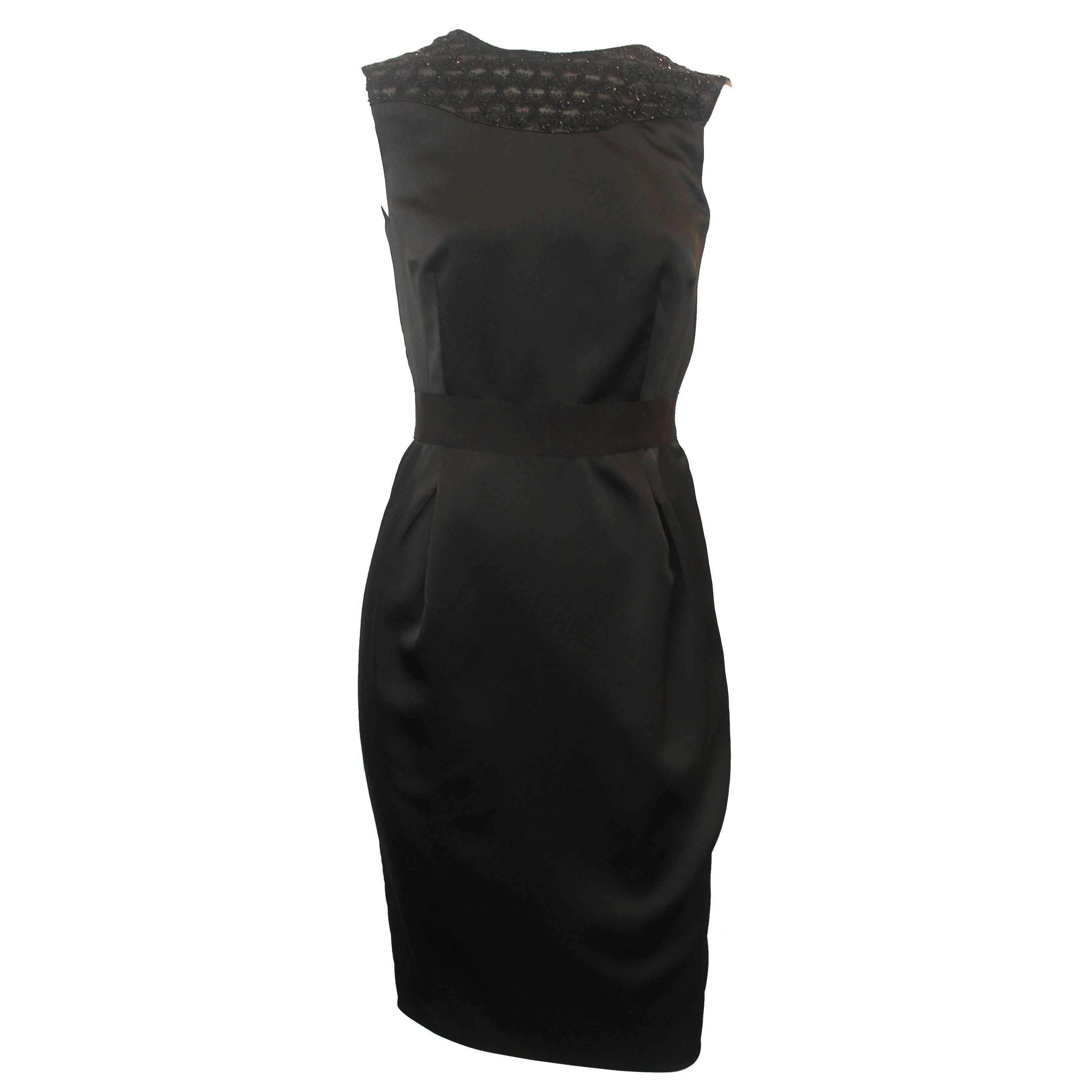 Valentino Black Sleeveless Tapered Dress with Beading Silk Dress - S For Sale