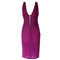 Rare Gianni Versace Couture Purple Eyelet Laceup Dress