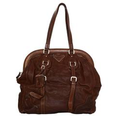 Prada Brown Leather XL Frame Shoulder Bag with SHW