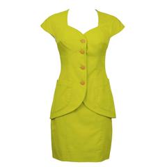 1980's Byblos Chartreuse Cotton Short Sleeve Suit Set 4
